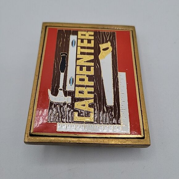 Vintage Carpenter Belt Buckle Solid Brass by Nap Inc. 1983 Tradesman/Builder - Picture 2 of 7